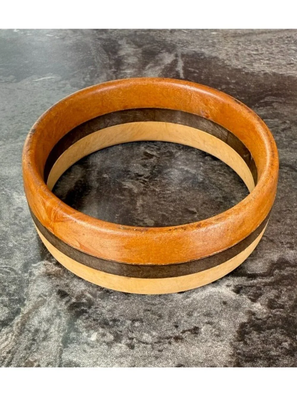 Wood Bangle Bracelet 275 Inch Organic Modern Two Tone Artisan Jewelry - Picture 3 of 12